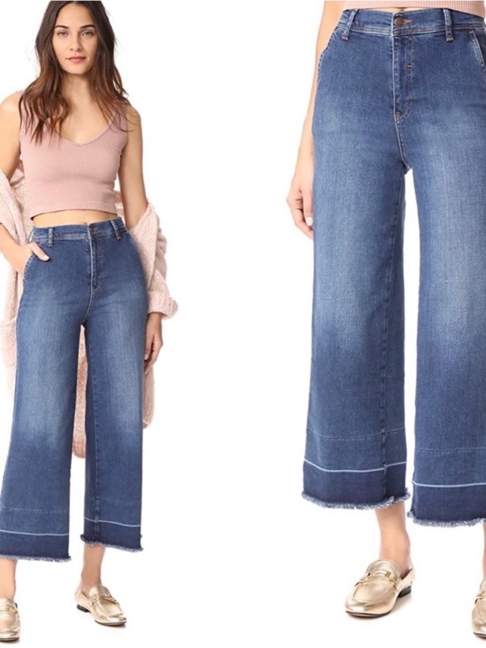 Free People Black Cropped Wide-Leg Jeans
